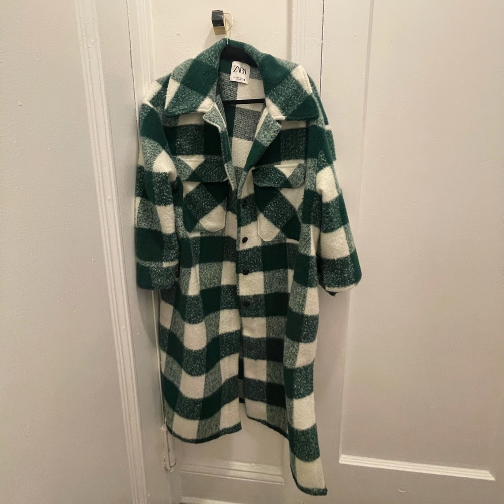 Zara Green Plaid Wool Coat